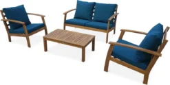 Houten Loungeset 4 Plaatsen - Ushuaïa - Donker Turquoise Kussens, Bank, Fauteuils En Lage Tafel Van Acacia, Design 2 Houten Loungeset 4 Plaatsen - Ushuaïa - Donker Turquoise Kussens, Bank, Fauteuils En Lage Tafel Van Acacia, Design -Tuinmeubelseries Winkel 1200x603 6