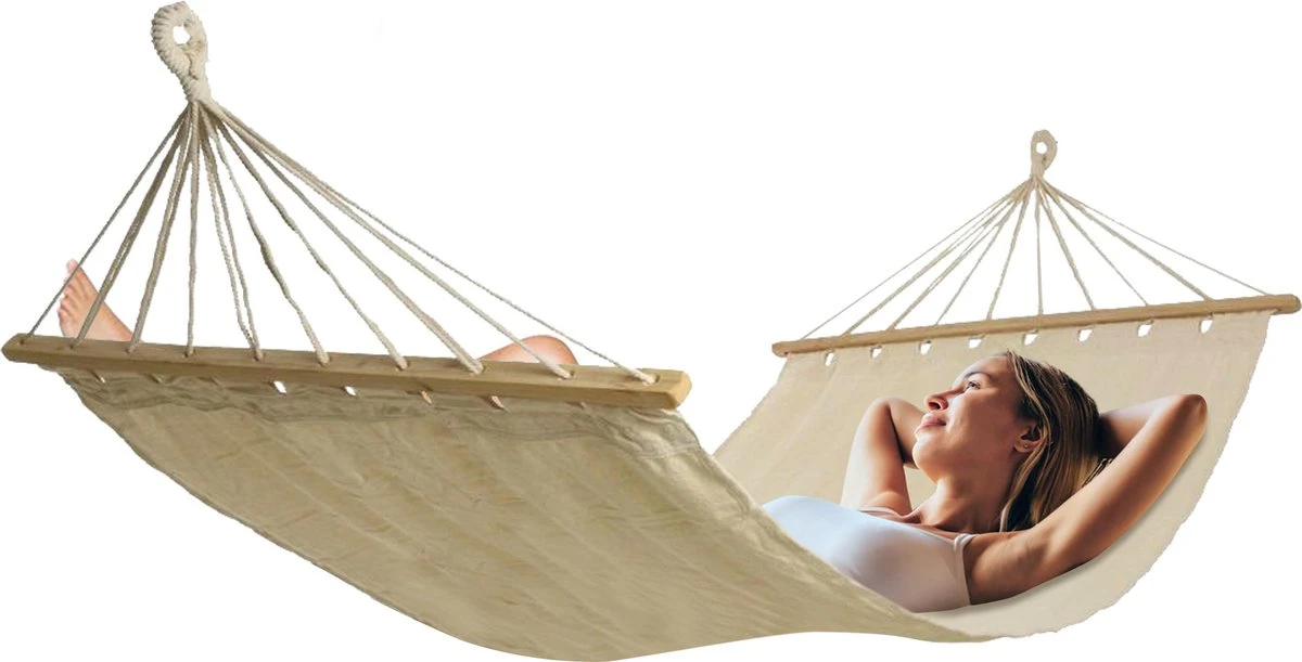 Hangmat - incl bevestigingshaak - Met Spreidstok - Beige - Comfortabel - Met Karabijnhaak Merkloos Hangmat - Incl Bevestigingshaak - Met Spreidstok - Beige - Comfortabel - Met Karabijnhaak -Tuinmeubelseries Winkel 1200x611 4