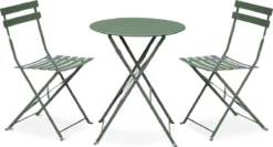 EMILIA Bistroset - 2 Inklapbare Stoelen En Een Ronde Tafel Van Gepoedercoat Staal Met Matte Afwerking – Groengrijs