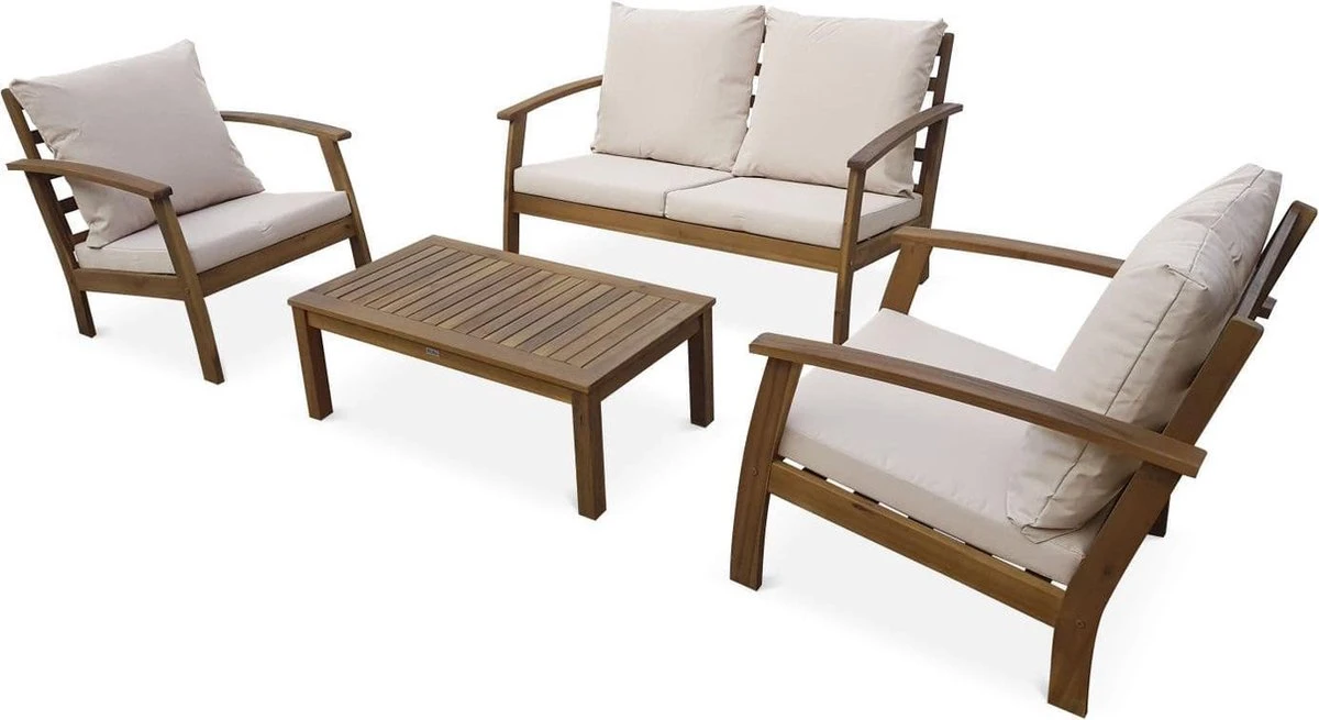 Houten loungeset 4 plaatsen - Ushuaïa -ecru kussens, bank, fauteuils en lage tafel van acacia, design Houten Loungeset 4 Plaatsen - Ushuaïa -ecru Kussens, Bank, Fauteuils En Lage Tafel Van Acacia, Design -Tuinmeubelseries Winkel 1200x655 7