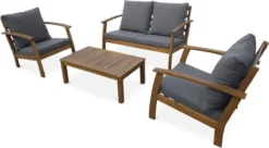 Houten Loungeset 4 Plaatsen - Ushuaïa - Grijs Kussens, Bank, Fauteuils En Lage Tafel Van Acacia, Design -Tuinmeubelseries Winkel 1200x659 4