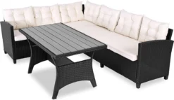 Casaria Polyrattan Tuinset - 15 Delig Voor 6 Personen – Crème Zwart