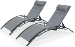 Alice's Garden Louisa Ligstoelen - Aluminium/Textileen - 1,67 M - Antraciet/Grijs