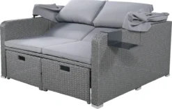 Polyrattan Patio Rieten Meubels Set Voor 2 Personen-Outdoor Rattan Sofa Set Met Intrekbare Luifel-lounge Bank-PE Rotan Loveseat Voor Achtertuin Veranda Tuin Zwembad Balkon-grijs -Tuinmeubelseries Winkel 1200x761