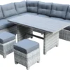 Merkloos Rivièra | Loungeset Hoekset Dining Set Tuinset | Wicker | Hoekbank, Hoge Tuintafel, 2 Hockers | 6 Zitplaatsen
