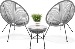 LifeGoods Acapulco Bistroset - 3-Delig - Tuinset Met Bijzettafel - Grijs