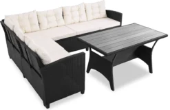 Casaria Polyrattan Tuinset - 15 Delig Voor 6 Personen – Crème Zwart -Tuinmeubelseries Winkel 1200x779 7
