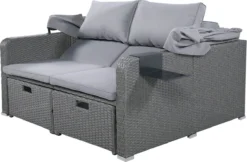 Polyrattan Patio Rieten Meubels Set Voor 2 Personen-Outdoor Rattan Sofa Set Met Intrekbare Luifel-lounge Bank-PE Rotan Loveseat Voor Achtertuin Veranda Tuin Zwembad Balkon-grijs -Tuinmeubelseries Winkel 1200x789