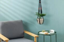 4 Stuks Zwarte Macrame Plantenhangers - Boho Handgeweven Katoen Hangpot Voor Binnen/Buiten - Hangende Bloempot Met Kralen - Macramé Touw/Koord Hangplant Houder - Bohemian Wandhanger Decoratie - Plant Hanger - Verticale Tuin Bloempothouder Planthanger -Tuinmeubelseries Winkel 1200x800 407