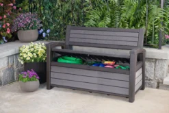 Keter - Hudson Bench Box - 2-zits Bank - Opbergbox - Hout Look & Feel - 227L - 138x63x89cm - Antraciet -Tuinmeubelseries Winkel 1200x800 51