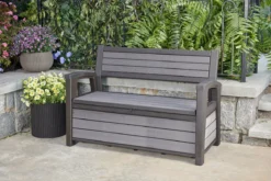 Keter - Hudson Bench Box - 2-zits Bank - Opbergbox - Hout Look & Feel - 227L - 138x63x89cm - Antraciet -Tuinmeubelseries Winkel 1200x800 52