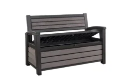 Keter - Hudson Bench Box - 2-zits Bank - Opbergbox - Hout Look & Feel - 227L - 138x63x89cm - Antraciet -Tuinmeubelseries Winkel 1200x800 53