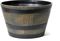 Bloembak Kunststof Houtnerf / Donker "taps Model" D44.5xH27