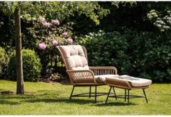 BUITEN Living Dex Wicker Loungestoel Tuin Incl. Wicker Voetenbank | Wicker + Aluminium | Bamboe Antraciet -Tuinmeubelseries Winkel 1200x820