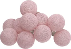 Atmosphera LED Feestverlichting Land Balletjes Roze - Lichtslingers Katoen - Cotton Ball - 10 Ballen - Dia 6 Cm - Guirlande
