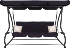 Springos Schommelbank | Linda-Schommel | 3-zits | Waterafstotend | Inclusief 2 Kussens | Verstelbare Luifel | 162 X 200 X 120 Cm | Zwart -Tuinmeubelseries Winkel 1200x824 1