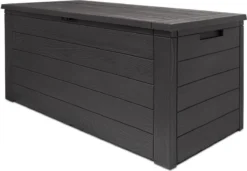 Merkloos Woody Tuin Opbergbox - 324 Liter 45x120x60 Cm - Tuinkussenbox - Antraciet/bruin