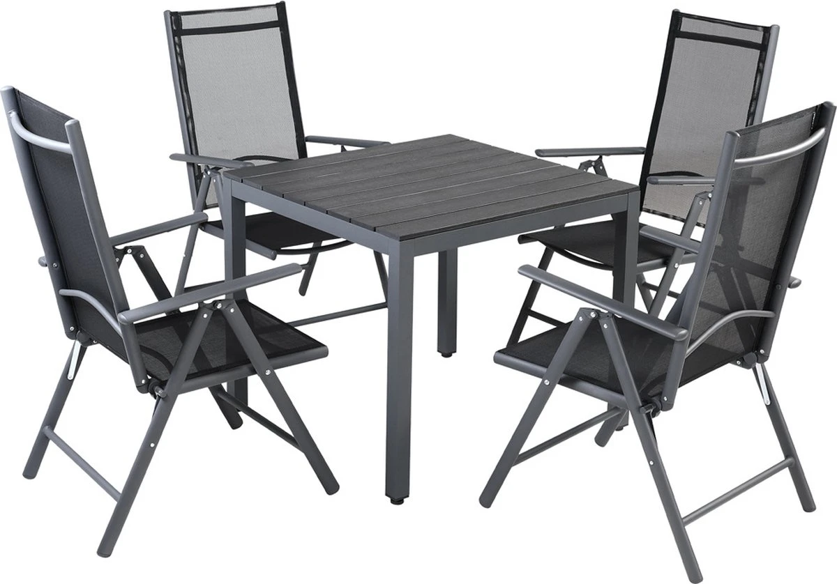 Tuinset 4 + 1 Klapstoelen Tuintafel – Aluminium 80x80cm - Grijs Tuinset 4 + 1 Klapstoelen Tuintafel – Aluminium 80x80cm - Grijs -Tuinmeubelseries Winkel 1200x838 3