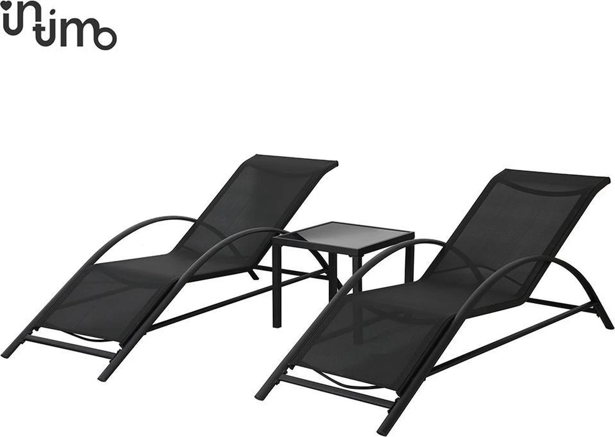 Intimo Ligbeddenset + Tafel - Zwart - 163x60x65/45x45x40 Intimo Ligbeddenset + Tafel - Zwart - 163x60x65/45x45x40 -Tuinmeubelseries Winkel