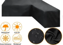 BOTC Tuinbank Beschermhoes - Beschermhoes Voor Hoekbank - Premium Tuinbank Beschermhoes - L-vorm - 300/98 X 300/98 X 70cm - Zwart -Tuinmeubelseries Winkel 1200x869