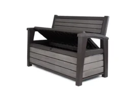 Keter - Hudson Bench Box - 2-zits Bank - Opbergbox - Hout Look & Feel - 227L - 138x63x89cm - Antraciet -Tuinmeubelseries Winkel 1200x873 1