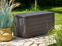 Merkloos Woody Tuin Opbergbox - 324 Liter 45x120x60 Cm - Tuinkussenbox - Antraciet/bruin -Tuinmeubelseries Winkel 1200x884