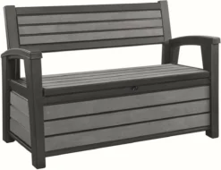 Keter - Hudson Bench Box - 2-zits Bank - Opbergbox - Hout Look & Feel - 227L - 138x63x89cm - Antraciet -Tuinmeubelseries Winkel 1200x922 5