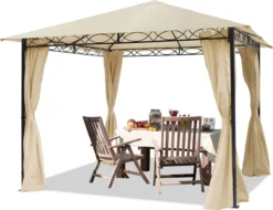 Tuinpaviljoen 3x3 M Waterdicht Paviljoen Met 4 Zijwanden Tuintent Ca. 180 G/m² Dakzeil In Crème Partytent
