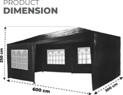 MaxxGarden Partytent - Paviljoen - 3x6m - Incl. Zijwanden - Waterdicht - Zwart -Tuinmeubelseries Winkel 1200x927
