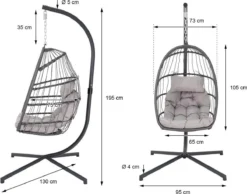 Pro Garden Lowander Hangstoel Egg 191x126x126- Schommelstoel Met Rattan Cocoon En Robuust Stalen Standaard Incl. Kussens - Volledig Inklapbaar - Lichtgrijs -Tuinmeubelseries Winkel 1200x943 2
