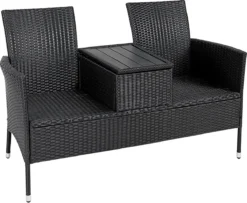 Casaria Tuinbank Polyrattan – 2 Zitter Incl. Tafel & Kussens – Zwart -Tuinmeubelseries Winkel 1200x987 1