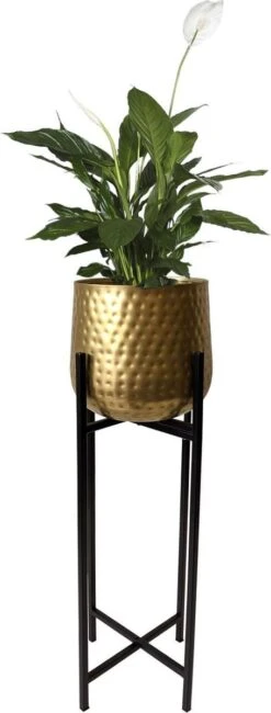 Merkloos Bloempot Op Standaard Goud - Gouden Bloempot - Metaal - 74cm -Tuinmeubelseries Winkel 456x1200