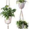 Plantenhanger Macrame Set Van 2 - Plantenhanger Met Ruimte Voor 3 Potten - Luxe Gevlochten Touw 100% Katoen - Duurzaam - Plantenbakken - Bloempotten - Macramé Stijl Hanger Voor Bloempotten - Hangpot - Fienosa