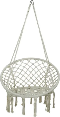 Macramé Hangstoel Beige - Beige Hangstoel - Hangstoel Touw - Hangstoel - Tot 110KG - Eenpersoons Hangstoel - Hang Stoel 1 Persoon - Hangstoel Voor Binnen - Hangstoel Zonder Standaard - Hangstoel Buiten
