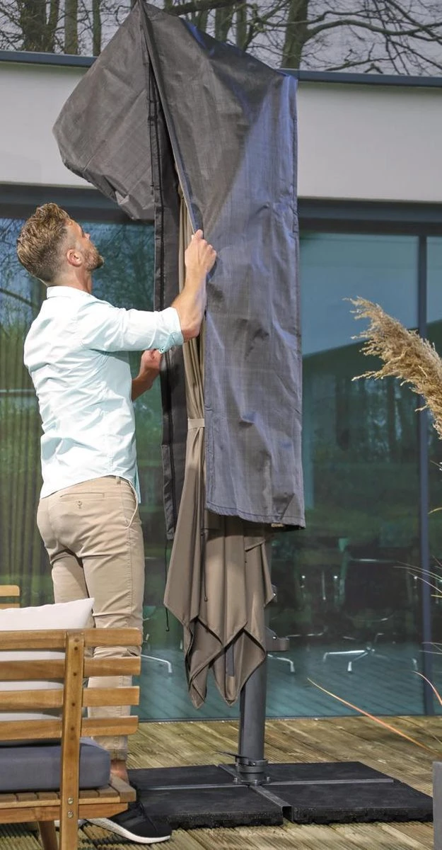 Weersbestendige Parasolhoes - Max. 4 x 4 m - Grijs / Antraciet - Zweefparasol Weersbestendige Parasolhoes - Max. 4 X 4 M - Grijs / Antraciet - Zweefparasol -Tuinmeubelseries Winkel