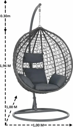 Bircim Hangstoel Ei/Egg-Vorm Met Dikke Kussens - Voor Binnen En Buiten - Incl. Standaard, Onderstel & Kussens - Antraciet -Tuinmeubelseries Winkel 688x1200