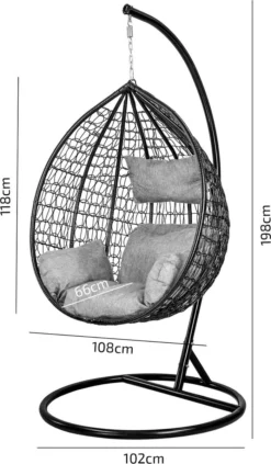 Hangstoel - Ei Stoel - Met Frame - Zwart Beige - Tot 125 Kg -Tuinmeubelseries Winkel 700x1200