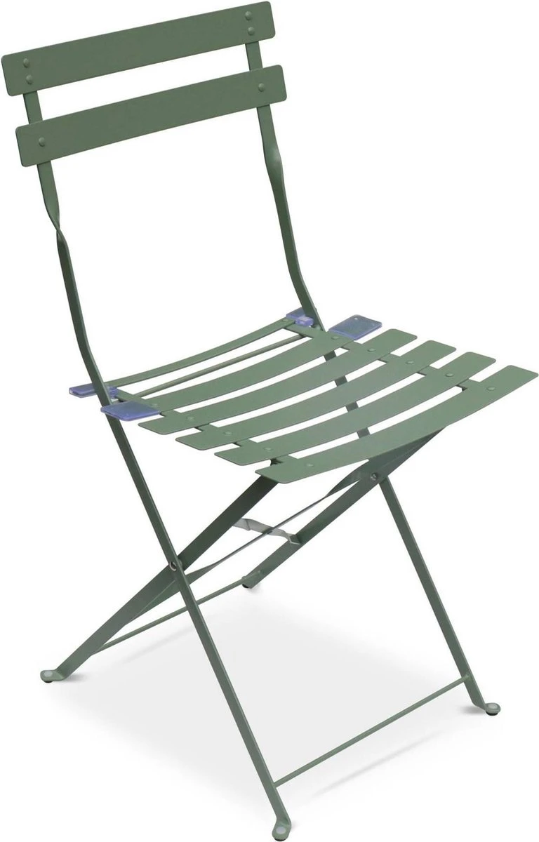 EMILIA bistroset - 2 inklapbare stoelen en een ronde tafel van gepoedercoat staal met matte afwerking – groengrijs EMILIA Bistroset - 2 Inklapbare Stoelen En Een Ronde Tafel Van Gepoedercoat Staal Met Matte Afwerking – Groengrijs -Tuinmeubelseries Winkel