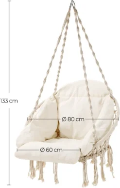 Hangstoel, Hangschommel, Hangstoel Met Een Dik Kussen, Tot 120 Kg Belastbaar, Voor Tuin, Balkon, Woonkamer, Terras, Scandinavische Stijl, Modern, Beige HMDC042M01 -Tuinmeubelseries Winkel 770x1200