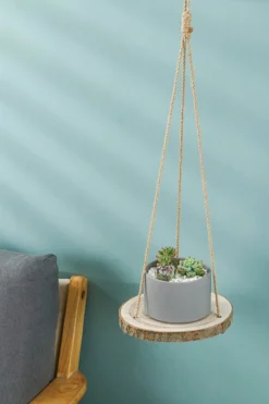 Set Van 2 Boomstam Rond Wandrek Plantenhangers - Boho Jute Houten Plantenrek - Hangpot Voor Binnen/Buiten - Hangende Bloempot Plank - Hangplant Houder - Bohemian Macrame Stijl Wandhanger - Hangplank Plant Hanger - Planthanger - Ø Rond 25-20cm -Tuinmeubelseries Winkel 800x1200 84