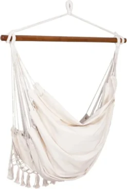 Springos Hangstoel | Binnen & Buiten | Met 2 Kussens | Boekenvak | Ook Voor Kinderen | Belastbaar Tot 150 Kg | Wit -Tuinmeubelseries Winkel 806x1200