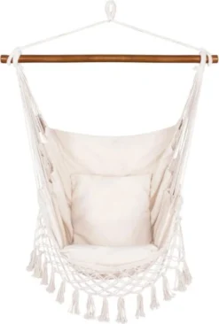 Springos Hangstoel | Binnen & Buiten | Met 2 Kussens | Boekenvak | Ook Voor Kinderen | Belastbaar Tot 150 Kg | Wit