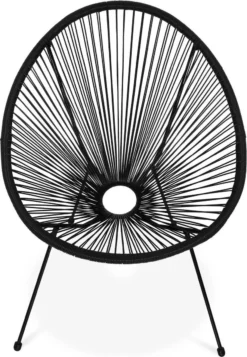 Set Van 2 Design Stoelen Ei-vormig - Acapulco Zwart - Stoelen 4 Poten Retro Design, Plastic Koorden, Binnen/buiten -Tuinmeubelseries Winkel 830x1200