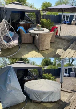 COVER UP HOC - Diamond Hoes Tuinmeubelen- 250x250x90 Cm - Tuinset Beschermhoes Waterdicht Met Stormbanden, Trekkoord En Afwaterings HOCCIE - Zilvergrijze Hoes Tuinmeubels -Tuinmeubelseries Winkel 840x1200