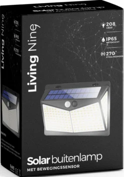 Living Nine® Solar Buitenlamp Met Bewegingssensor - Wandlamp Op Zonne Energie - 208 LED - Waterdicht - Tuinverlichting - Met Sensor - Voor Buiten - Zwart -Tuinmeubelseries Winkel 843x1200