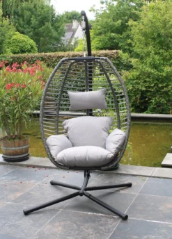 Pro Garden Lowander Hangstoel Egg 191x126x126- Schommelstoel Met Rattan Cocoon En Robuust Stalen Standaard Incl. Kussens - Volledig Inklapbaar - Lichtgrijs -Tuinmeubelseries Winkel 862x1200