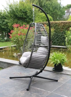 Pro Garden Lowander Hangstoel Egg 191x126x126- Schommelstoel Met Rattan Cocoon En Robuust Stalen Standaard Incl. Kussens - Volledig Inklapbaar - Lichtgrijs -Tuinmeubelseries Winkel 878x1200