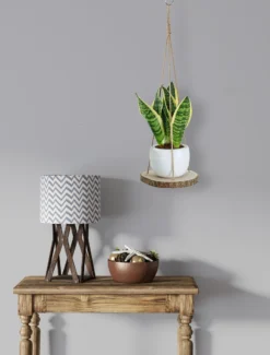 Set Van 2 Boomstam Rond Wandrek Plantenhangers - Boho Jute Houten Plantenrek - Hangpot Voor Binnen/Buiten - Hangende Bloempot Plank - Hangplant Houder - Bohemian Macrame Stijl Wandhanger - Hangplank Plant Hanger - Planthanger - Ø Rond 25-20cm -Tuinmeubelseries Winkel 912x1200