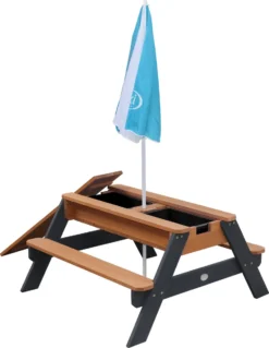 AXI Nick Zand & Water Picknicktafel In Antraciet/Bruin - Parasol Blauw/Wit - Picknick Tafel Voor Kinderen Van Hout -Tuinmeubelseries Winkel 930x1200 1