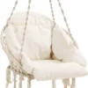 Hangstoel, Hangschommel, Hangstoel Met Een Dik Kussen, Tot 120 Kg Belastbaar, Voor Tuin, Balkon, Woonkamer, Terras, Scandinavische Stijl, Modern, Beige HMDC042M01